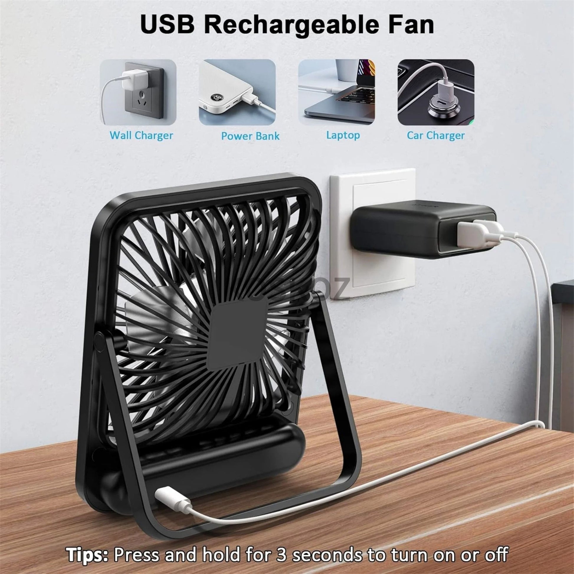 Portable USB Rechargeable Desktop Fan 5 Speed With Power Display 5