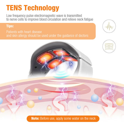 Magnetic Pulse 4-Head Kneading Electric Neck Shoulder Massager, Heating Cervical Vertebra Relax Pain Relief Massage