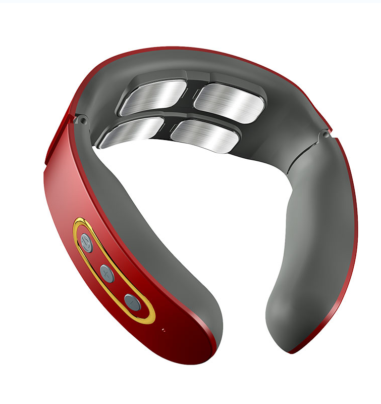 Magnetic Pulse 4-Head Kneading Electric Neck Shoulder Massager, Heating Cervical Vertebra Relax Pain Relief Massage