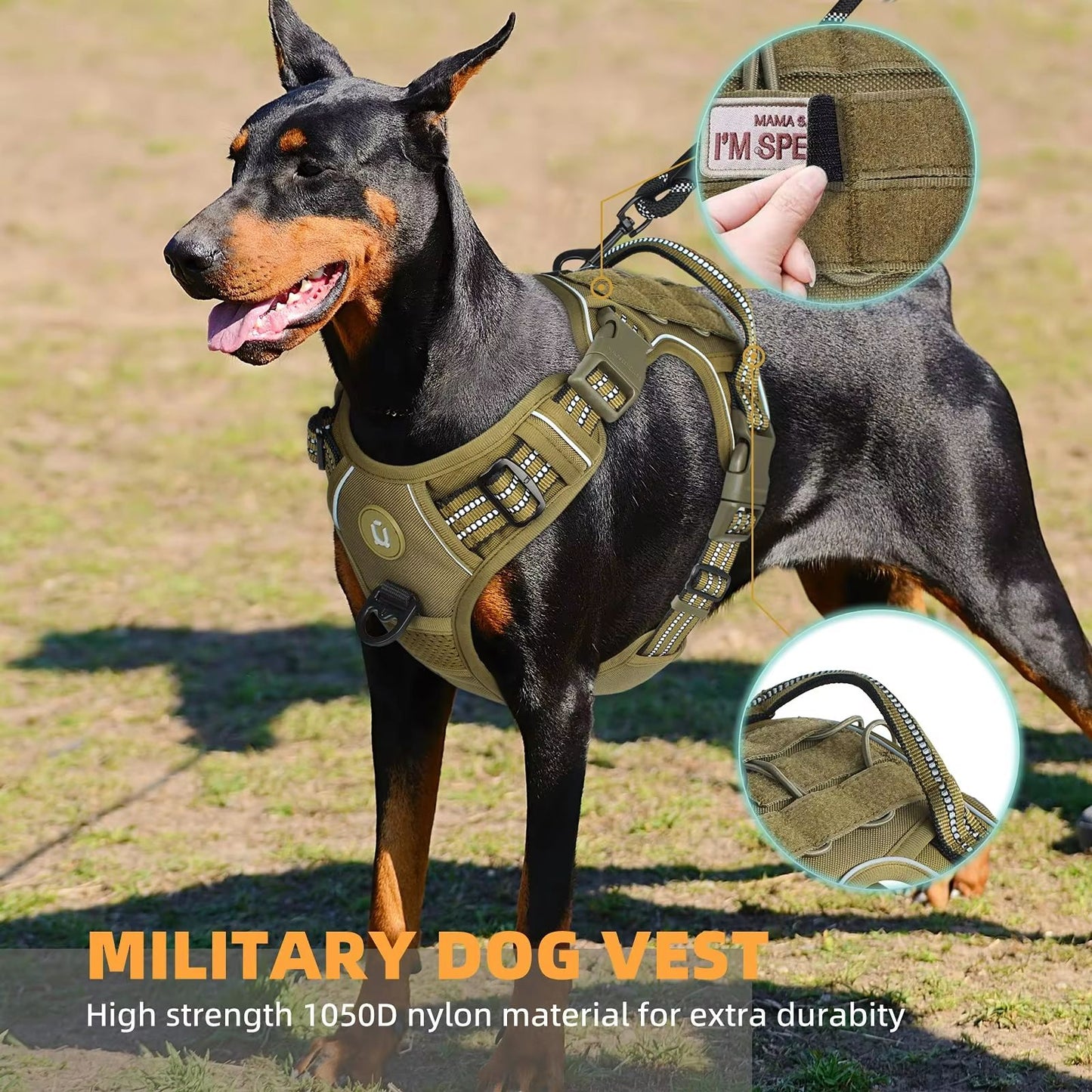 Tactical No Pull Dog Harness  Adjustable MOLLE Vest With Reflective Straps For Medium  Large Dogs 3