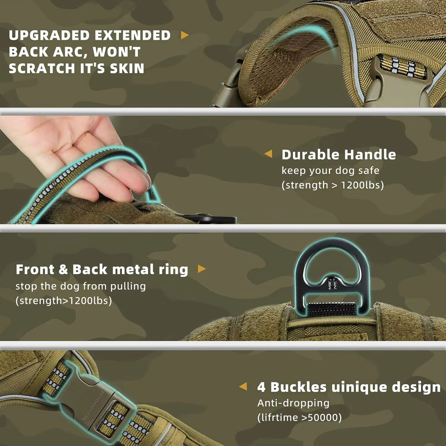Tactical No Pull Dog Harness  Adjustable MOLLE Vest With Reflective Straps For Medium  Large Dogs 4