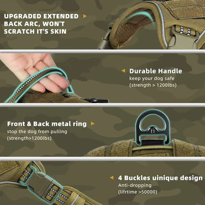 Tactical No Pull Dog Harness  Adjustable MOLLE Vest With Reflective Straps For Medium  Large Dogs 4
