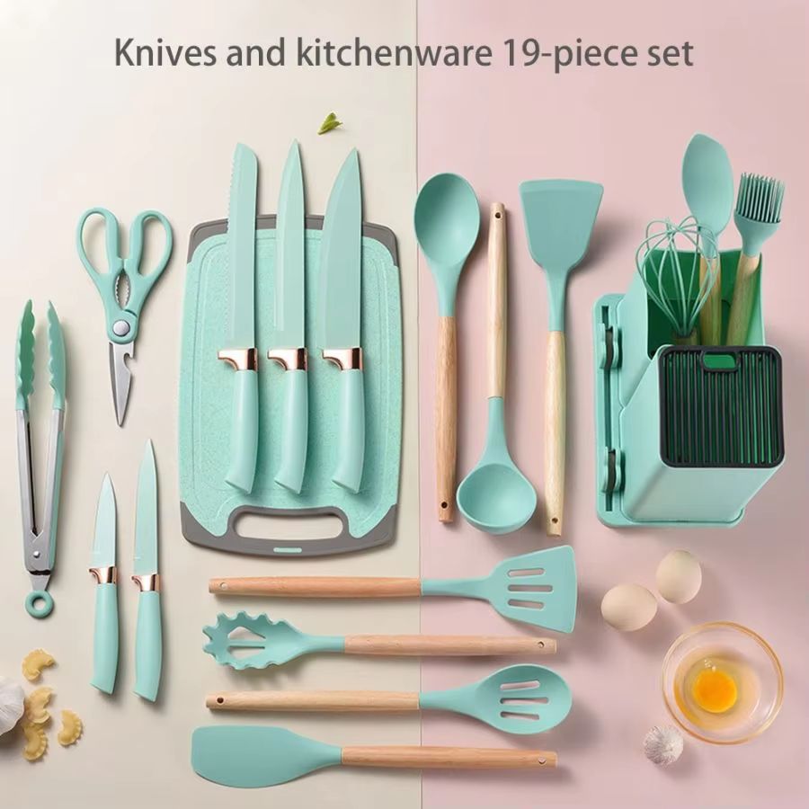 19Piece Food Grade Silicone Kitchenware Set  Cooking Utensils Cutting Board  Knives Combo 4