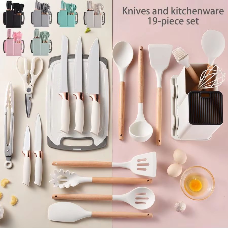 19Piece Food Grade Silicone Kitchenware Set  Cooking Utensils Cutting Board  Knives Combo 5