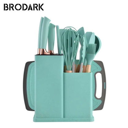 19Piece Food Grade Silicone Kitchenware Set  Cooking Utensils Cutting Board  Knives Combo 9