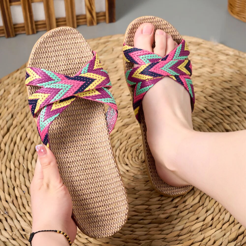 Lightweight Linen Indoor Slippers Women Home Shoes For Couples Soft Breathable House Slippers Comfo 4