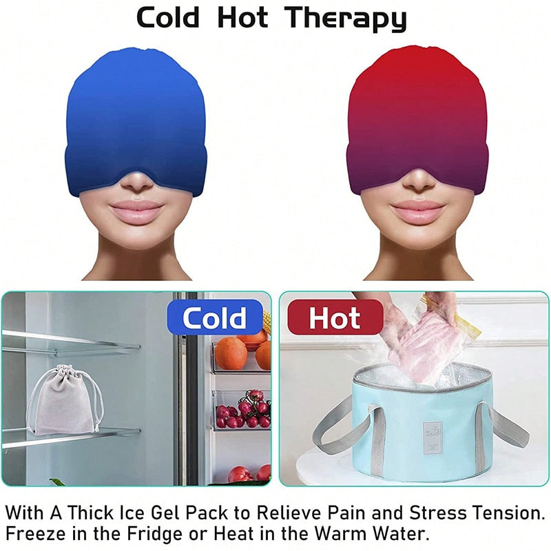Cold Compress Therapy Cap Ice Head Wrap Pack, Gel Ice Migraine Relief Hat, Eye Mask for Pressure and Pain Relief