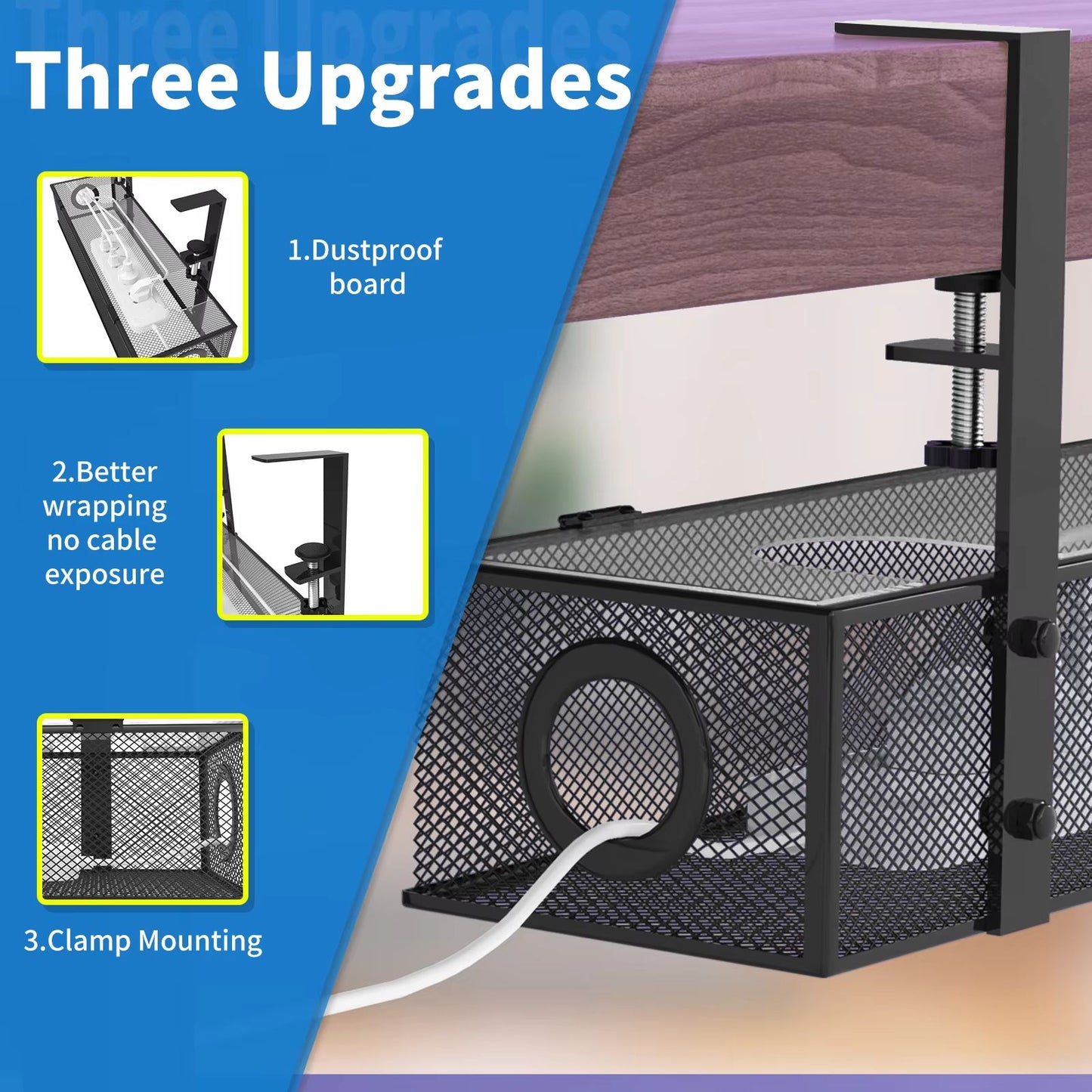 Under Desk Cable Management Tray  Clamp Mount Wire Organizer Box For Home  Office 2