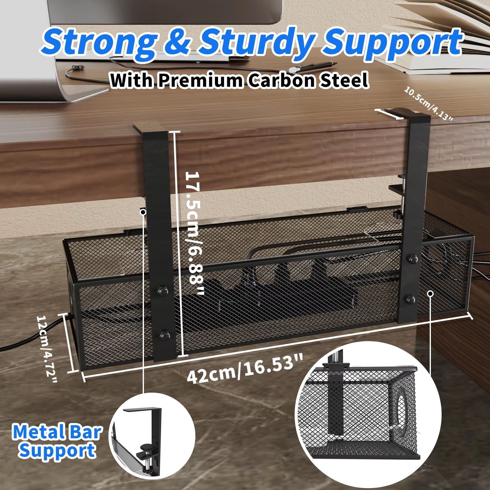 Under Desk Cable Management Tray  Clamp Mount Wire Organizer Box For Home  Office 3
