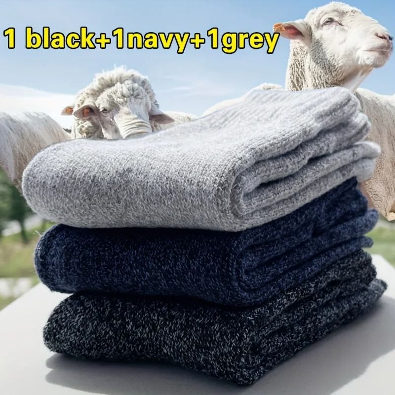 Set Of Three Thick Warm Winter Socks For Men Mid Calf 9