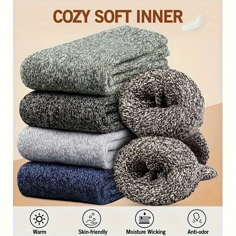 Set Of Three Thick Warm Winter Socks For Men Mid Calf 3