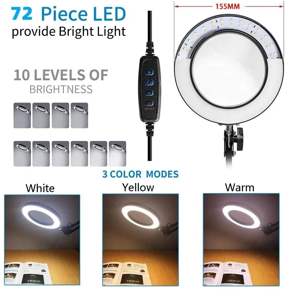 72LED Illuminated Magnifying Light With USB  Adjustable Arms 3