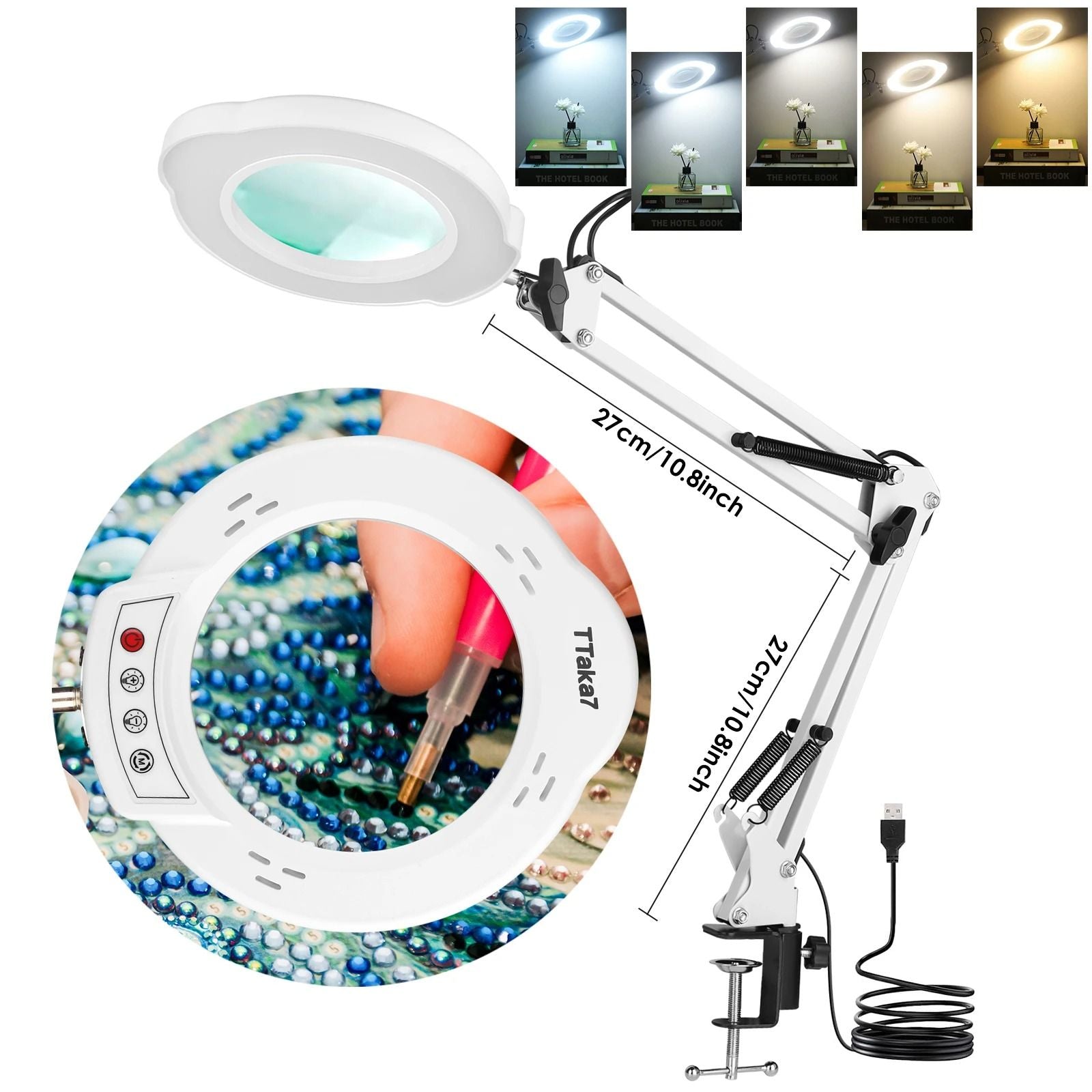 72LED Illuminated Magnifying Light With USB  Adjustable Arms 12