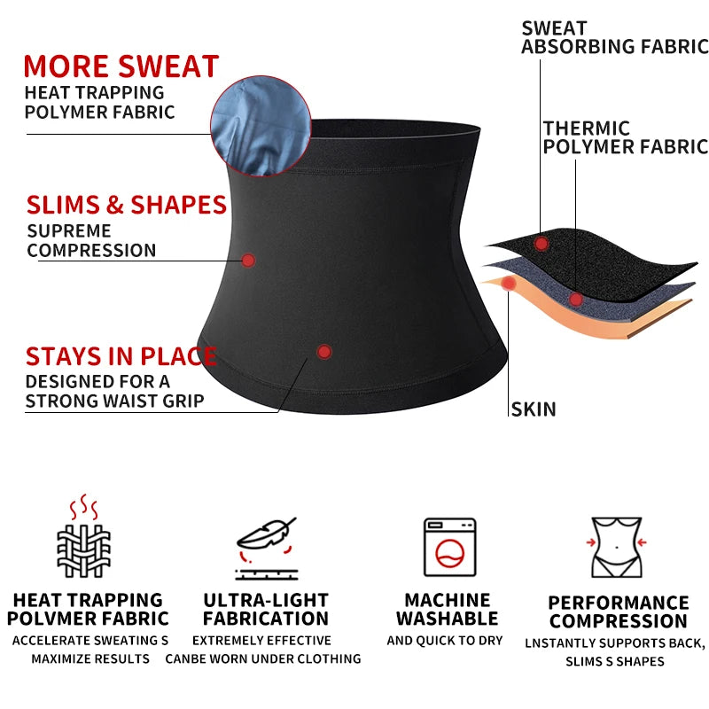 Fitness Sweat Trimmer Belt, Mens Abdomen Reducer, Belly Slimming Shapewear, Waist Trainer