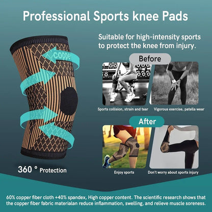 Compression Sleeve for Sports, Knee Pain Relief, Copper Knee Brace for Arthritis Pain, Copper Knee Sleeve for Knee Pain