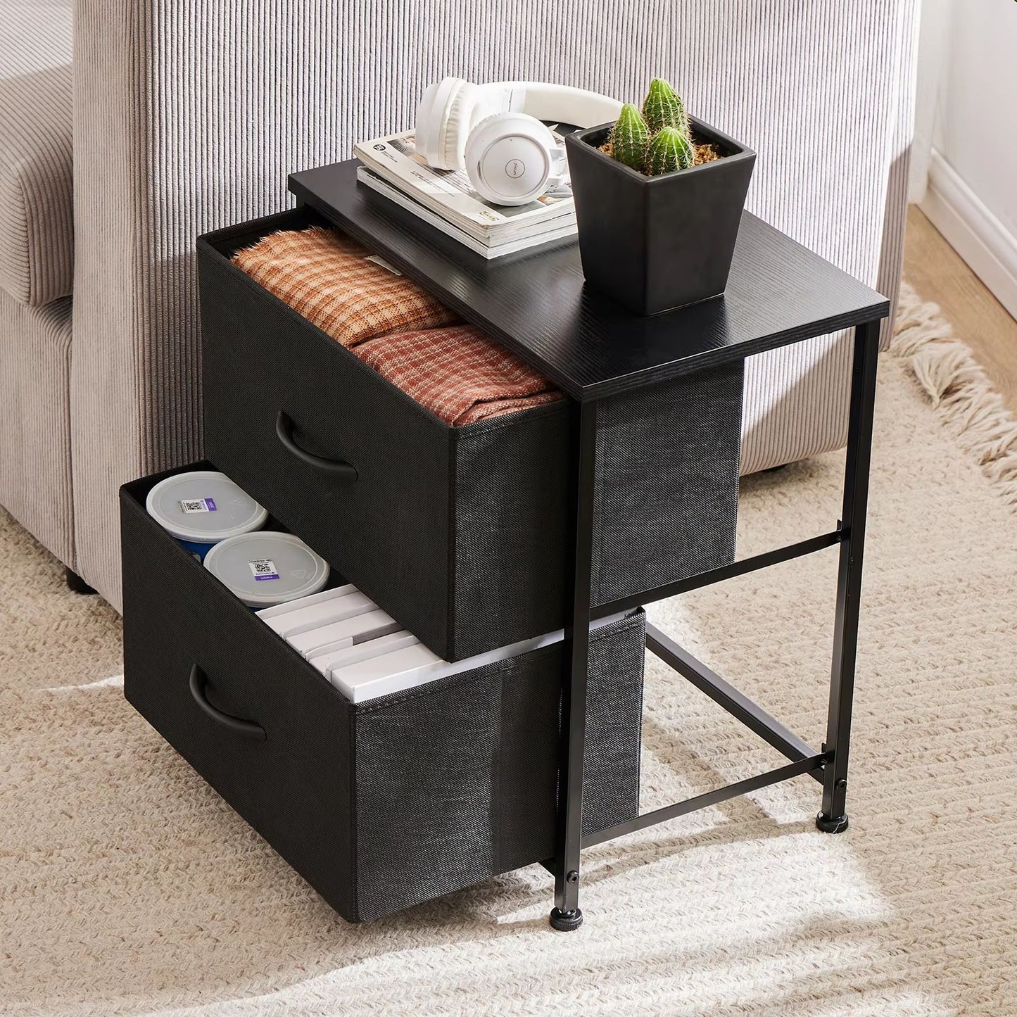 Fabric Drawer Nightstand  Bedside Storage Table With 2 Drawers For Bedroom Living Room  Office 1