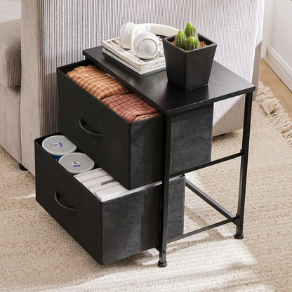 Fabric Drawer Nightstand  Bedside Storage Table With 2 Drawers For Bedroom Living Room  Office 1