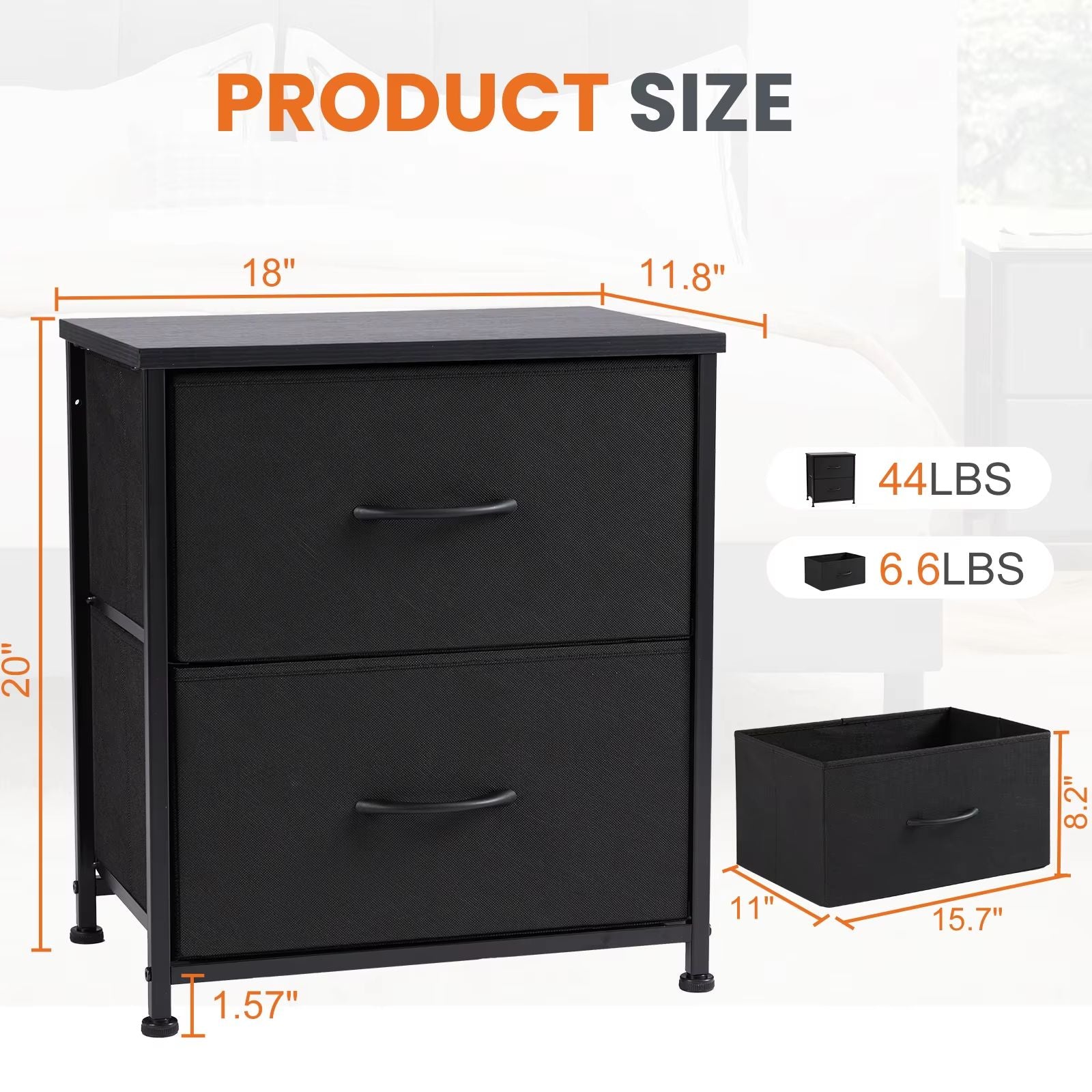 Fabric Drawer Nightstand  Bedside Storage Table With 2 Drawers For Bedroom Living Room  Office 2