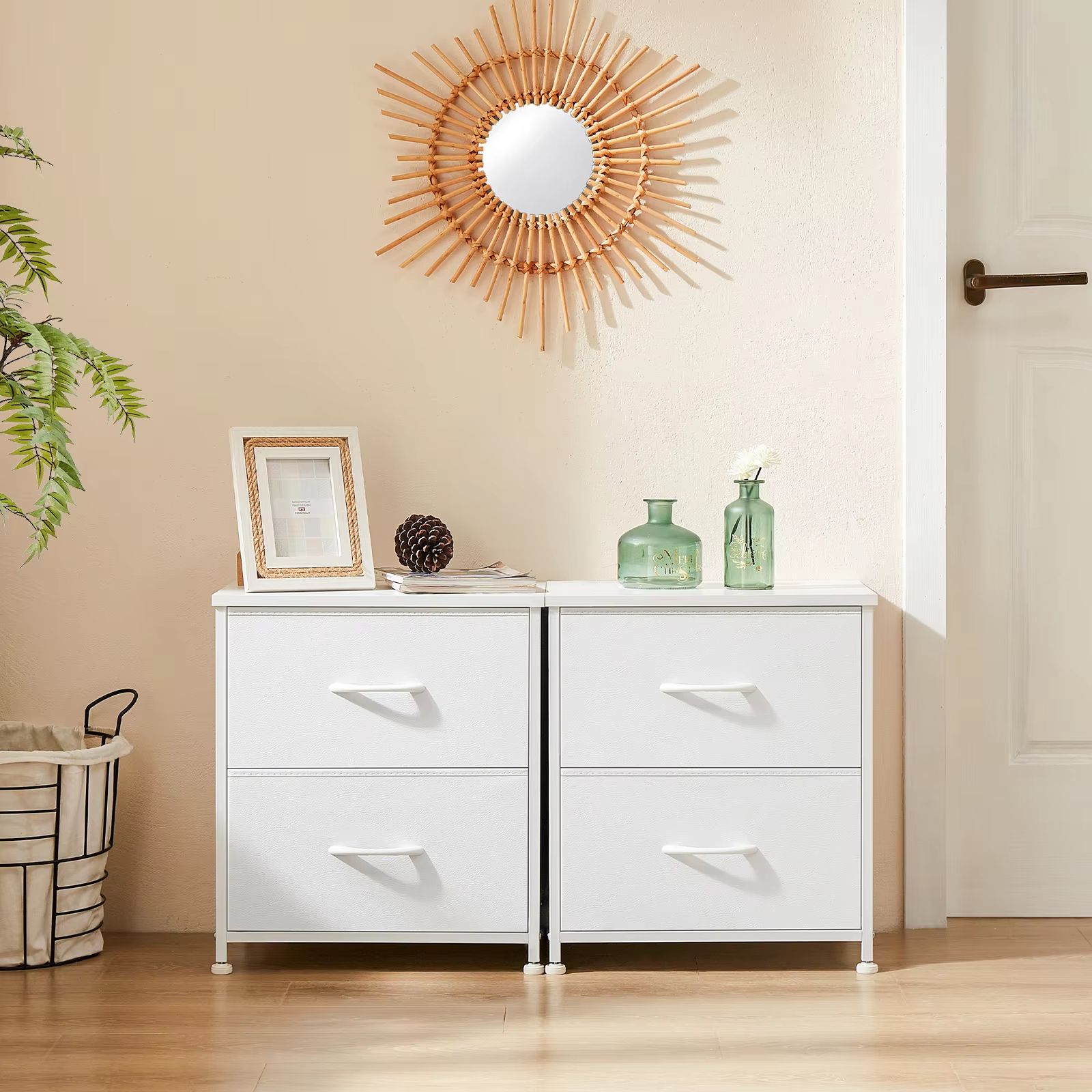Fabric Drawer Nightstand  Bedside Storage Table With 2 Drawers For Bedroom Living Room  Office 12