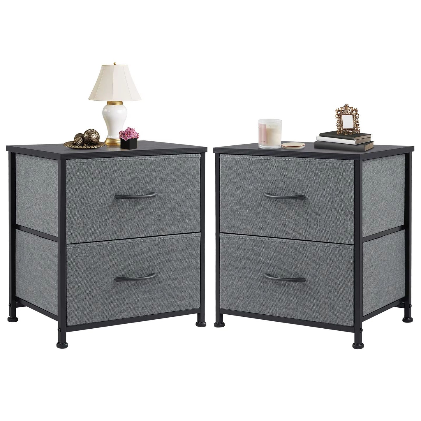 Fabric Drawer Nightstand  Bedside Storage Table With 2 Drawers For Bedroom Living Room  Office 9