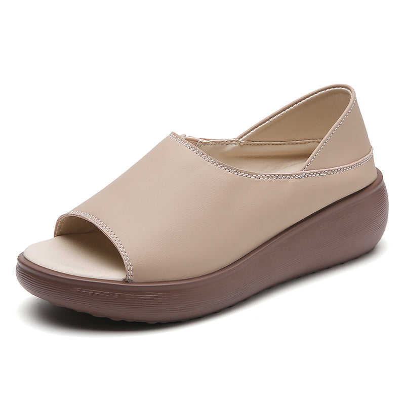 Womens Genuine Leather Shoes, Open Toe, Soft Sole Comfortable Pumps, Fashion Casual French Style Slip-on Loafers