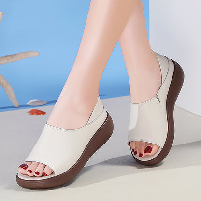 Womens Genuine Leather Shoes, Open Toe, Soft Sole Comfortable Pumps, Fashion Casual French Style Slip-on Loafers