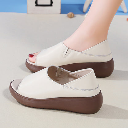 Womens Genuine Leather Shoes, Open Toe, Soft Sole Comfortable Pumps, Fashion Casual French Style Slip-on Loafers