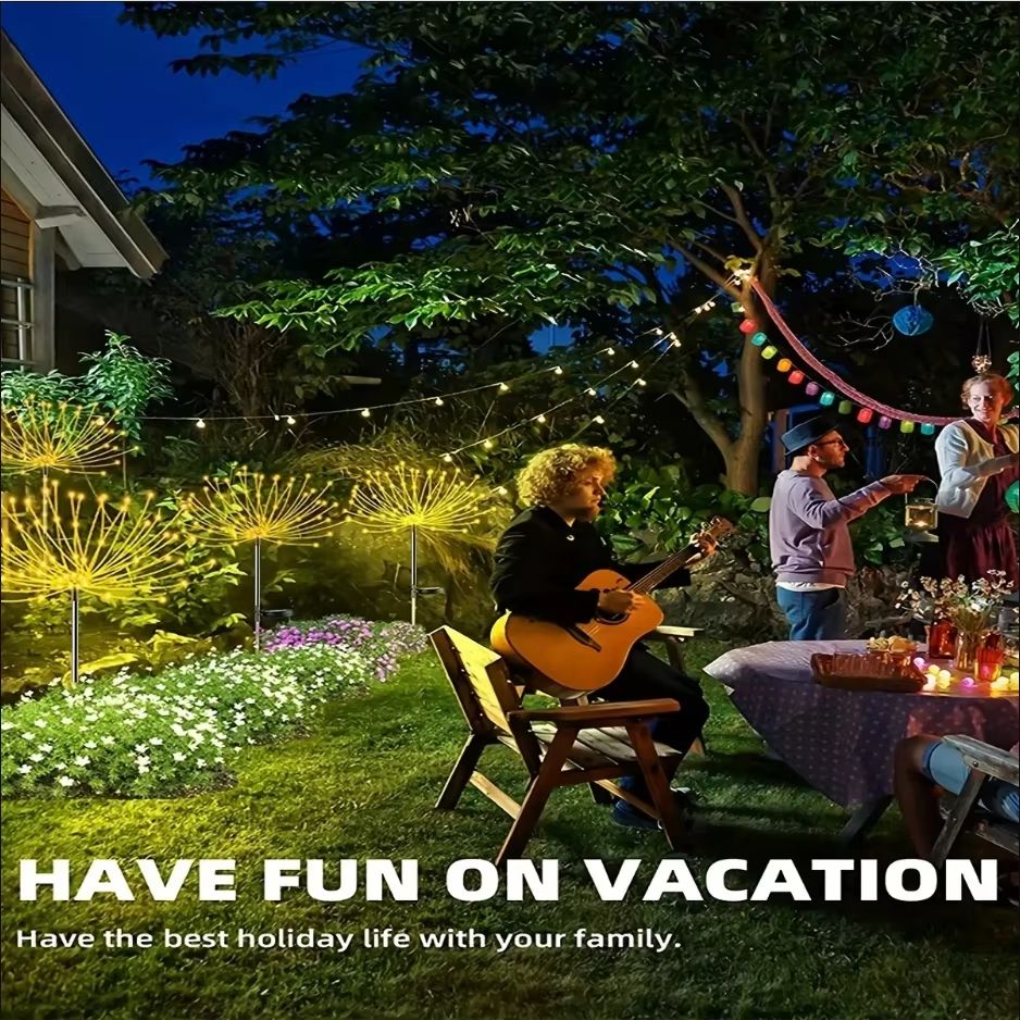 8Mode Solar Powered Garden Globe Light  Dandelion Fireworks LED Lawn Lamp For Outdoor Landscape And 1
