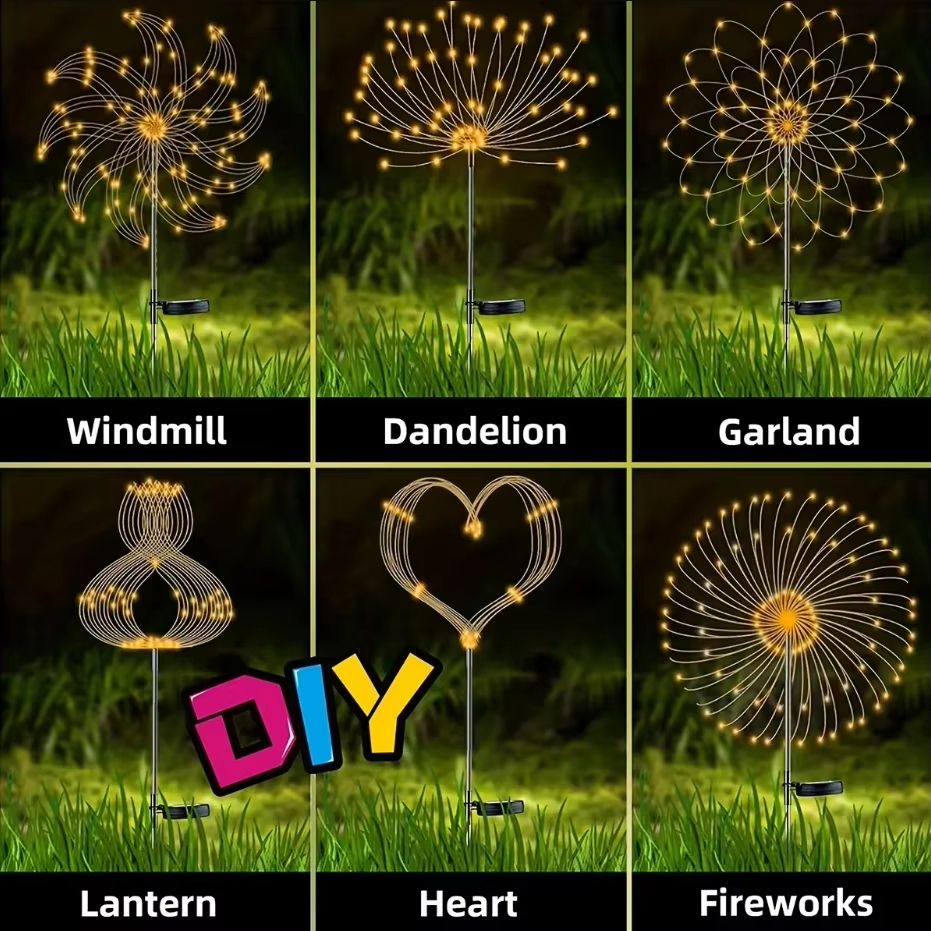 8Mode Solar Powered Garden Globe Light  Dandelion Fireworks LED Lawn Lamp For Outdoor Landscape And 2