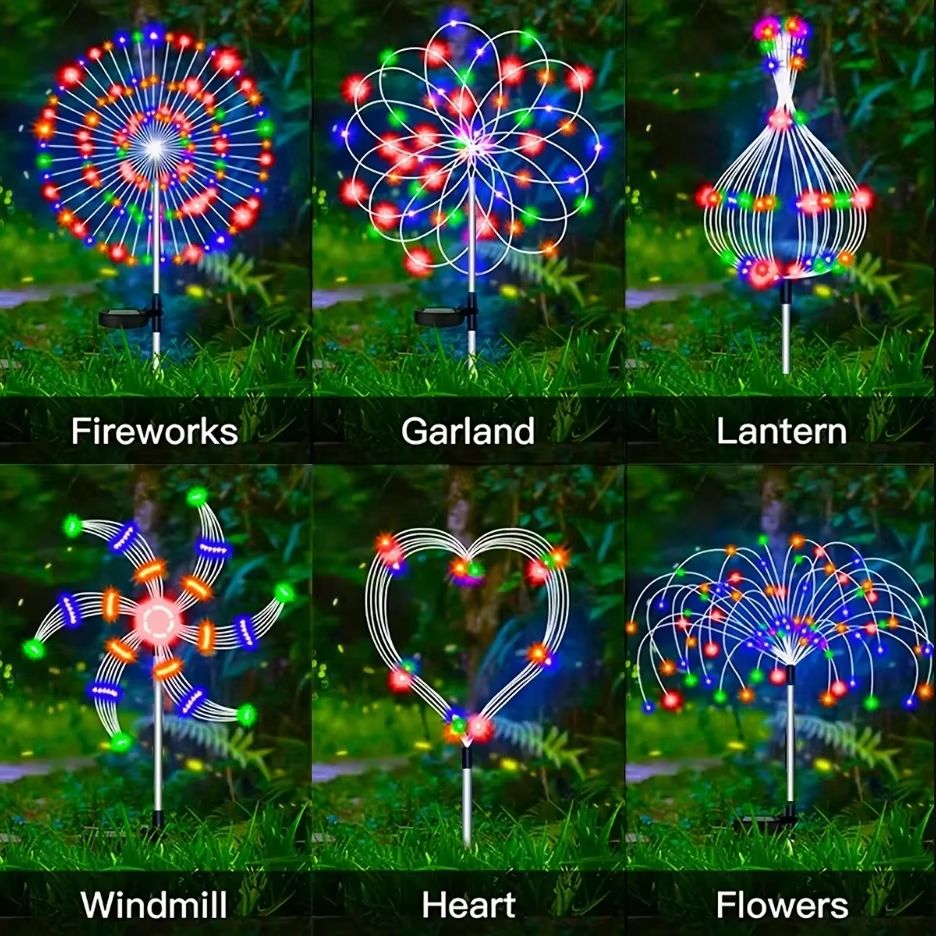 8Mode Solar Powered Garden Globe Light  Dandelion Fireworks LED Lawn Lamp For Outdoor Landscape And 4