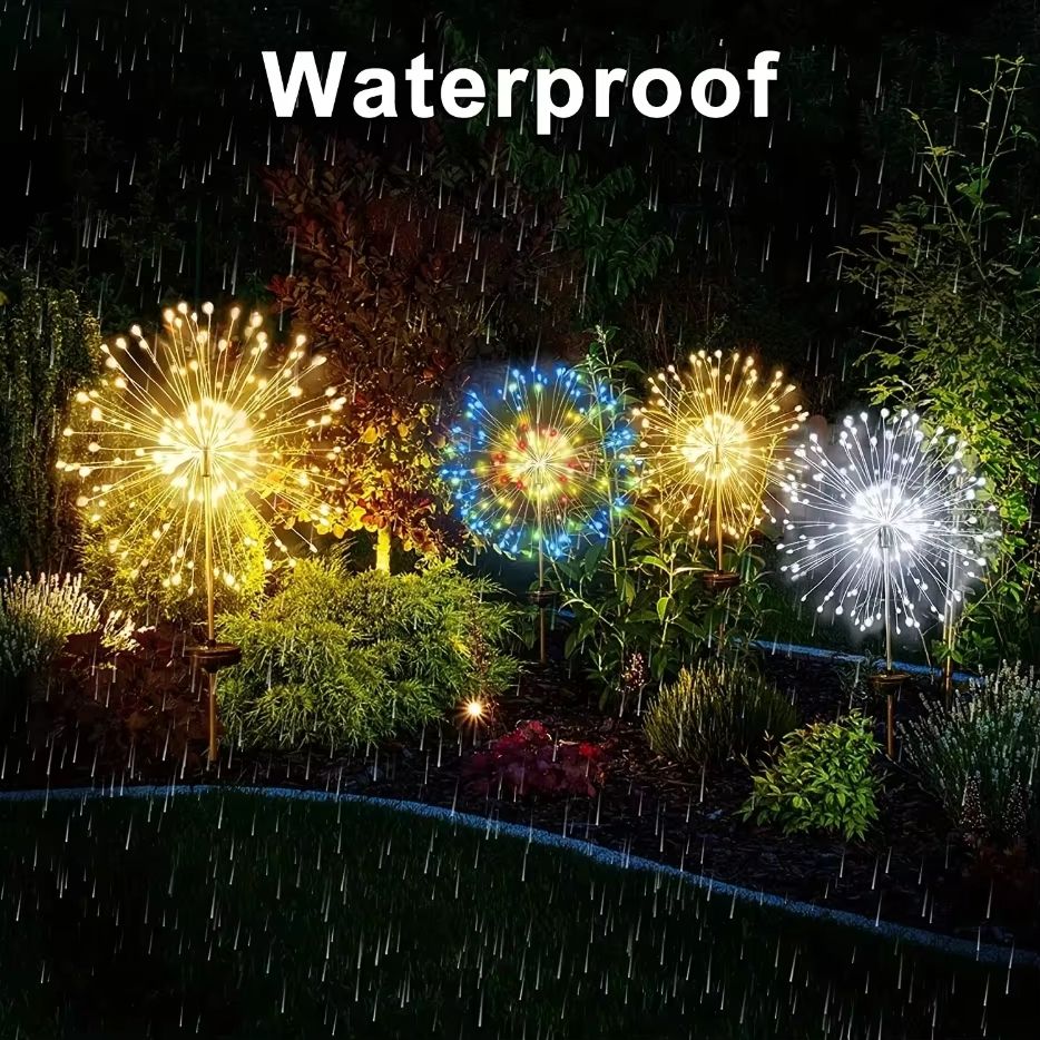 8Mode Solar Powered Garden Globe Light  Dandelion Fireworks LED Lawn Lamp For Outdoor Landscape And 5