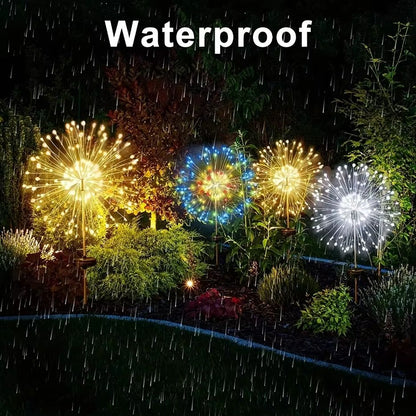 8Mode Solar Powered Garden Globe Light  Dandelion Fireworks LED Lawn Lamp For Outdoor Landscape And 5