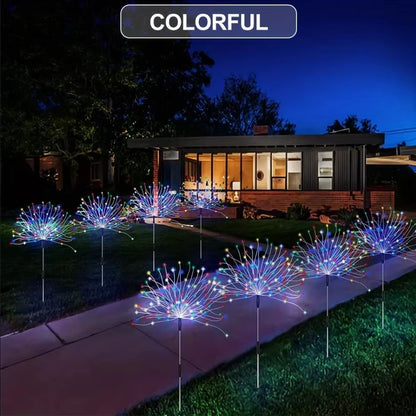 8Mode Solar Powered Garden Globe Light  Dandelion Fireworks LED Lawn Lamp For Outdoor Landscape And 6
