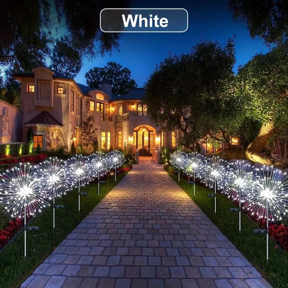 8Mode Solar Powered Garden Globe Light  Dandelion Fireworks LED Lawn Lamp For Outdoor Landscape And 7
