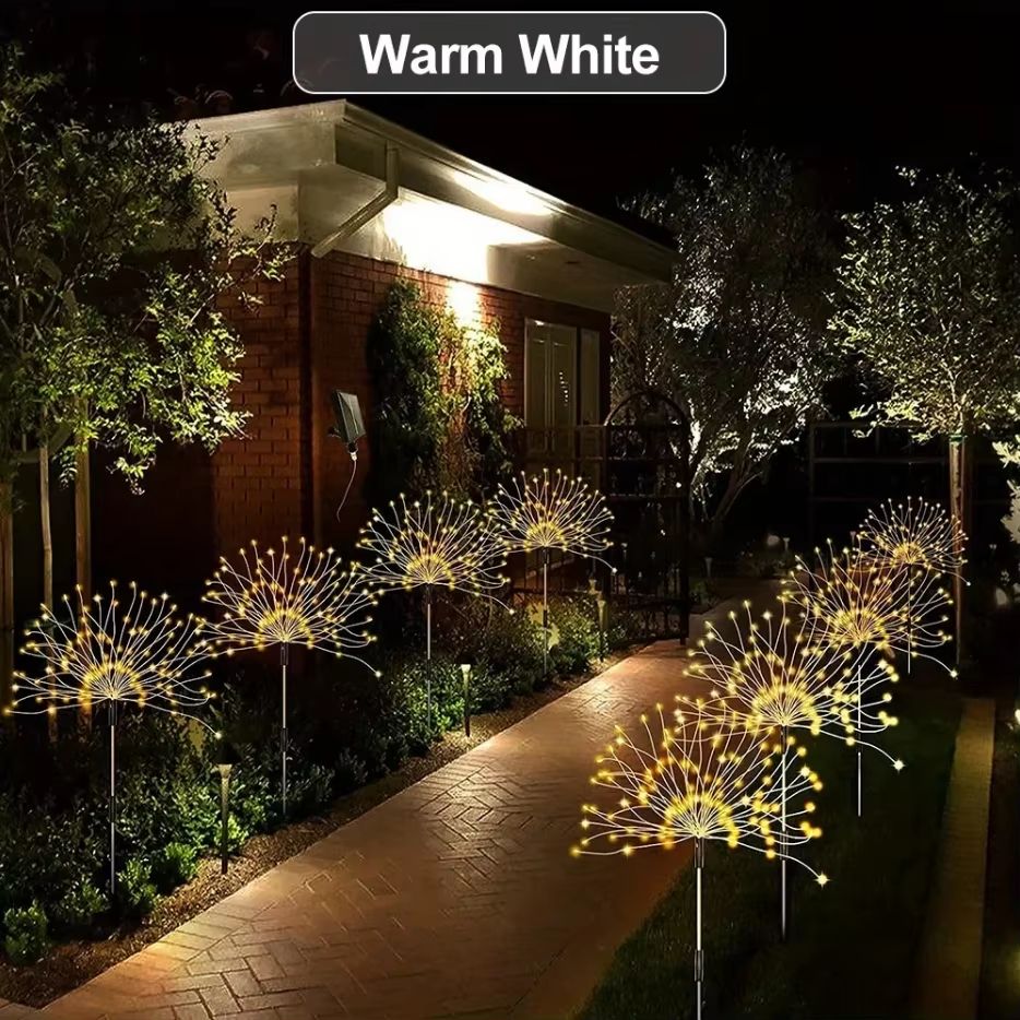 8Mode Solar Powered Garden Globe Light  Dandelion Fireworks LED Lawn Lamp For Outdoor Landscape And 8