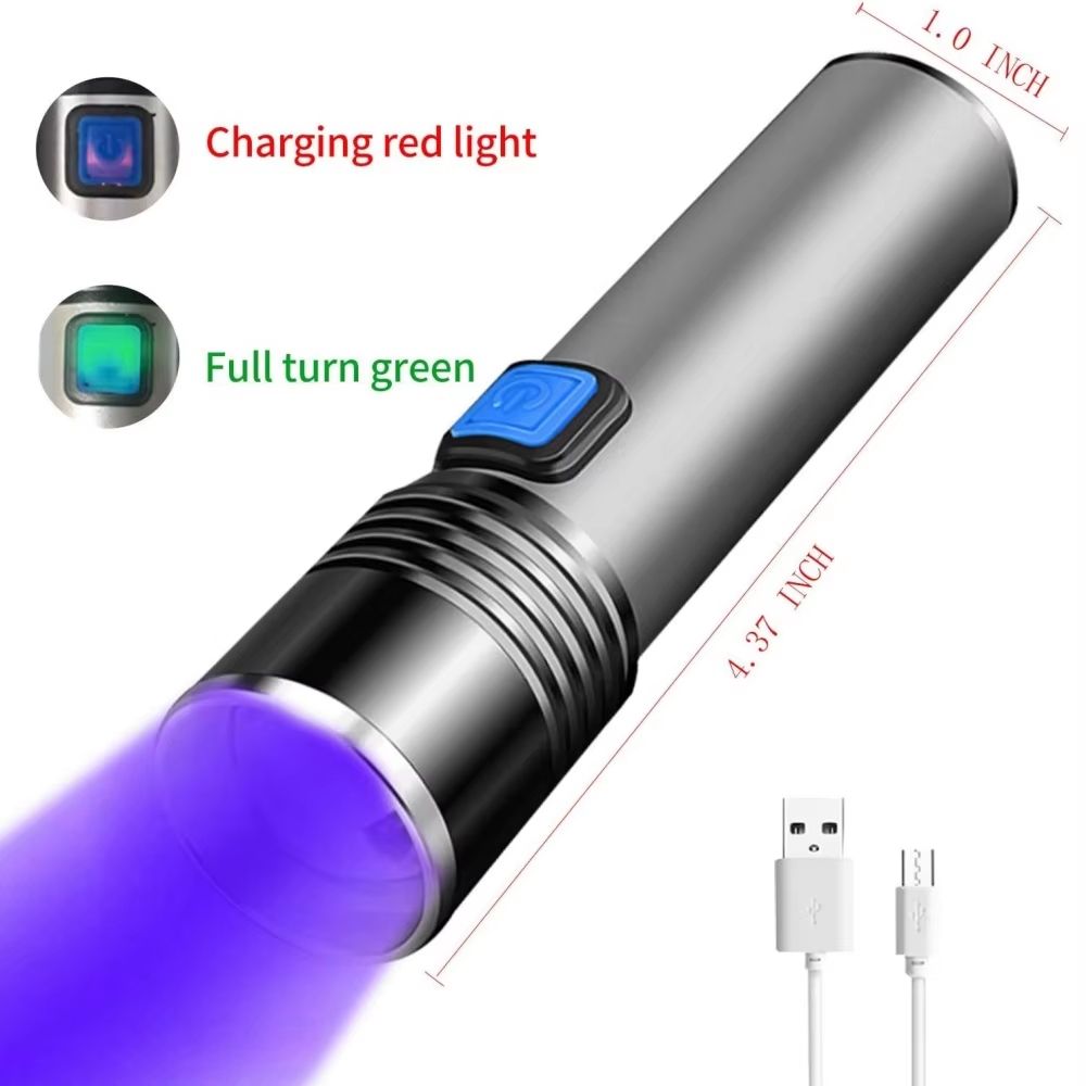 USB Rechargeable 365nm UV Flashlight  Portable Aluminum Ultraviolet Light Torch And Black Light Pet 2