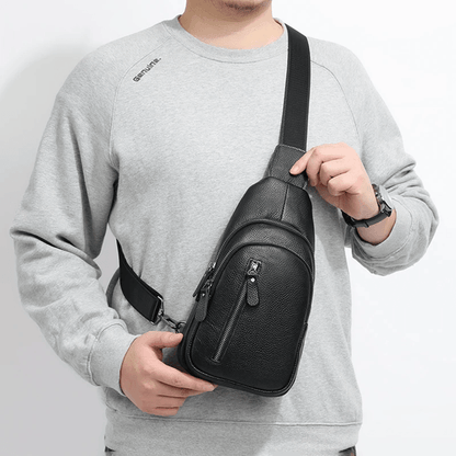 Genuine Leather Mens Chest Bag Shoulder Crossbody Messenger