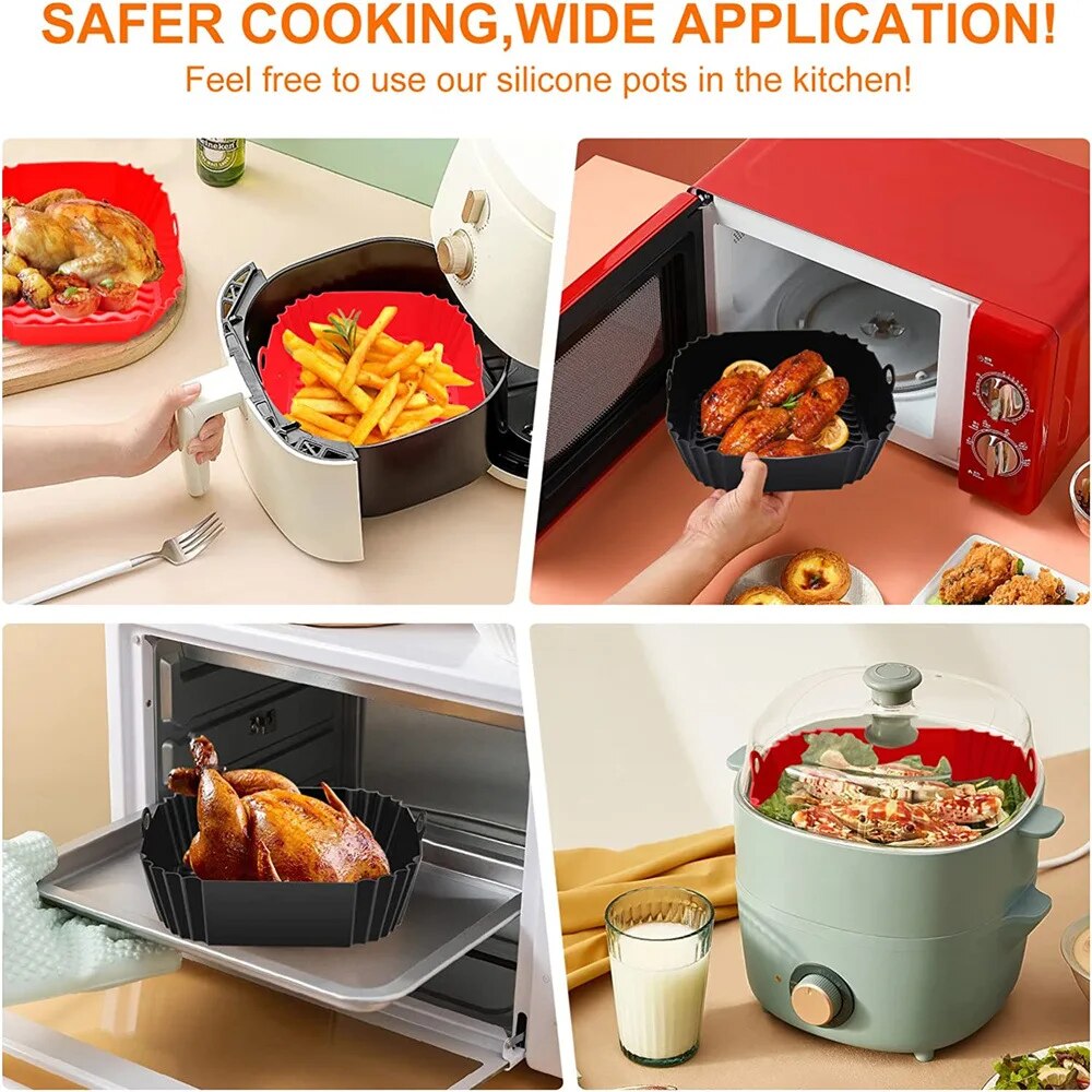 Reusable Silicone Air Fryer Pan Liner,Universal Baking Tray & Pizza Basket Accessory for Oil Free Fried Chicken & Snacks