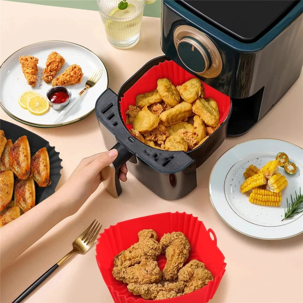 Reusable Silicone Air Fryer Pan Liner,Universal Baking Tray & Pizza Basket Accessory for Oil Free Fried Chicken & Snacks