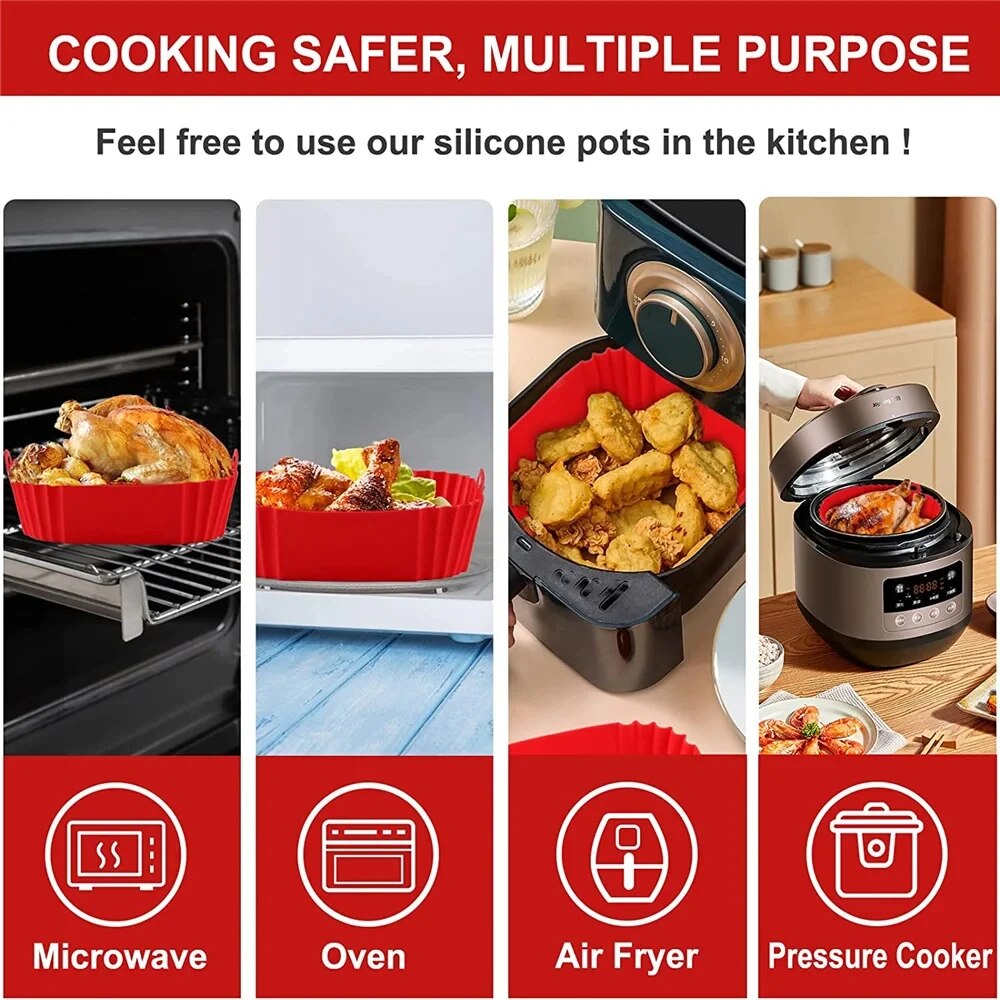 Reusable Silicone Air Fryer Pan Liner,Universal Baking Tray & Pizza Basket Accessory for Oil Free Fried Chicken & Snacks