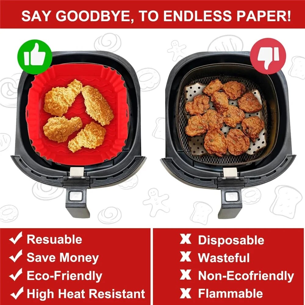 Reusable Silicone Air Fryer Pan Liner,Universal Baking Tray & Pizza Basket Accessory for Oil Free Fried Chicken & Snacks