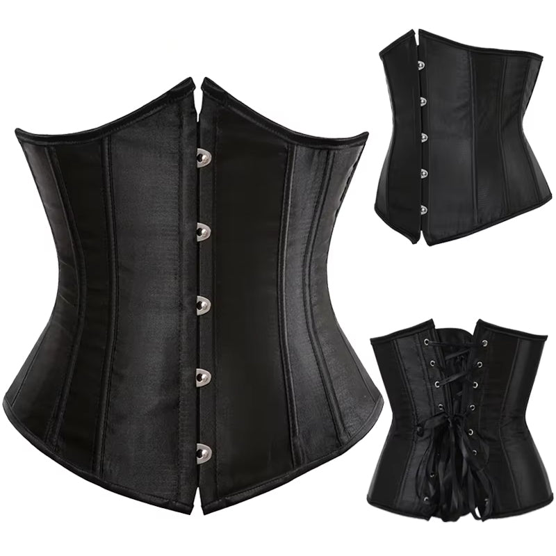 Sexy Women Underbust Corset Bustier, Waist Slimming Body Shaper, Steampunk Lace-up Corset Top
