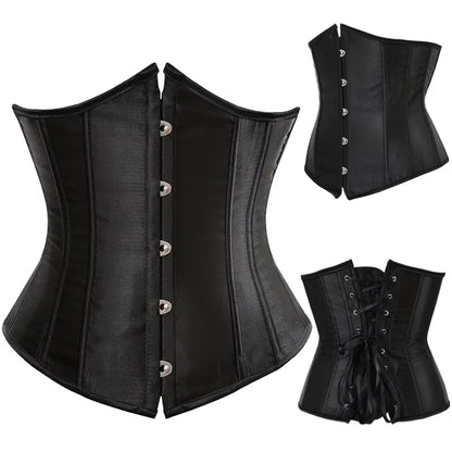 Sexy Women Underbust Corset Bustier, Waist Slimming Body Shaper, Steampunk Lace-up Corset Top