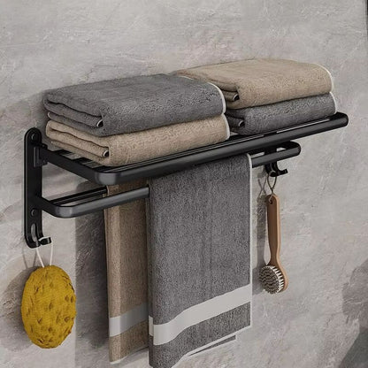 Matte Black Folding Towel Rack  50CM Wall Mount Aluminum Holder With Hook 1
