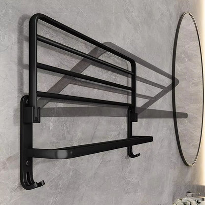 Matte Black Folding Towel Rack  50CM Wall Mount Aluminum Holder With Hook 3