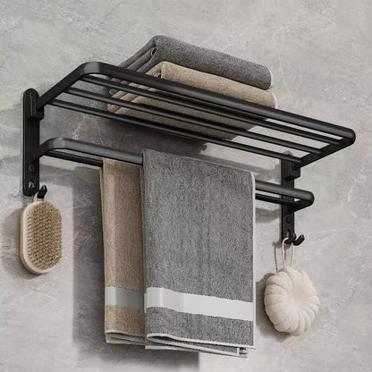 Matte Black Folding Towel Rack  50CM Wall Mount Aluminum Holder With Hook 5