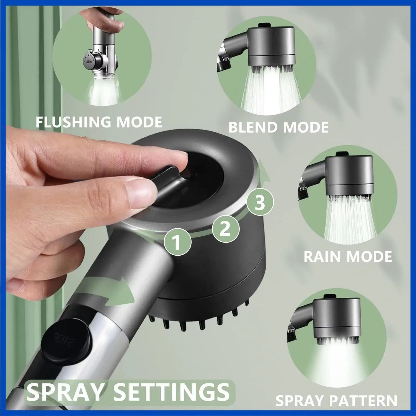 High Pressure 3 Mode Shower Head  Water Saving Handheld SPA Massage With Anion Filter 3