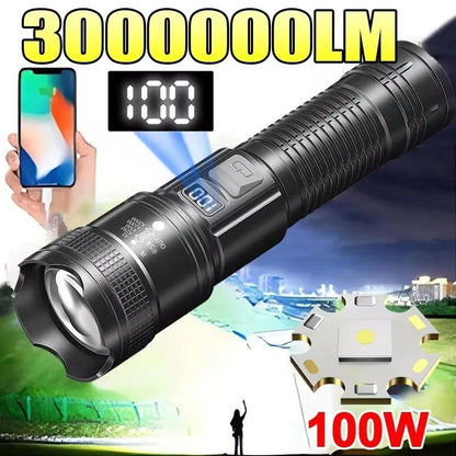 High Power LED Flashlight USB Rechargeable with Display Zoom Lantern