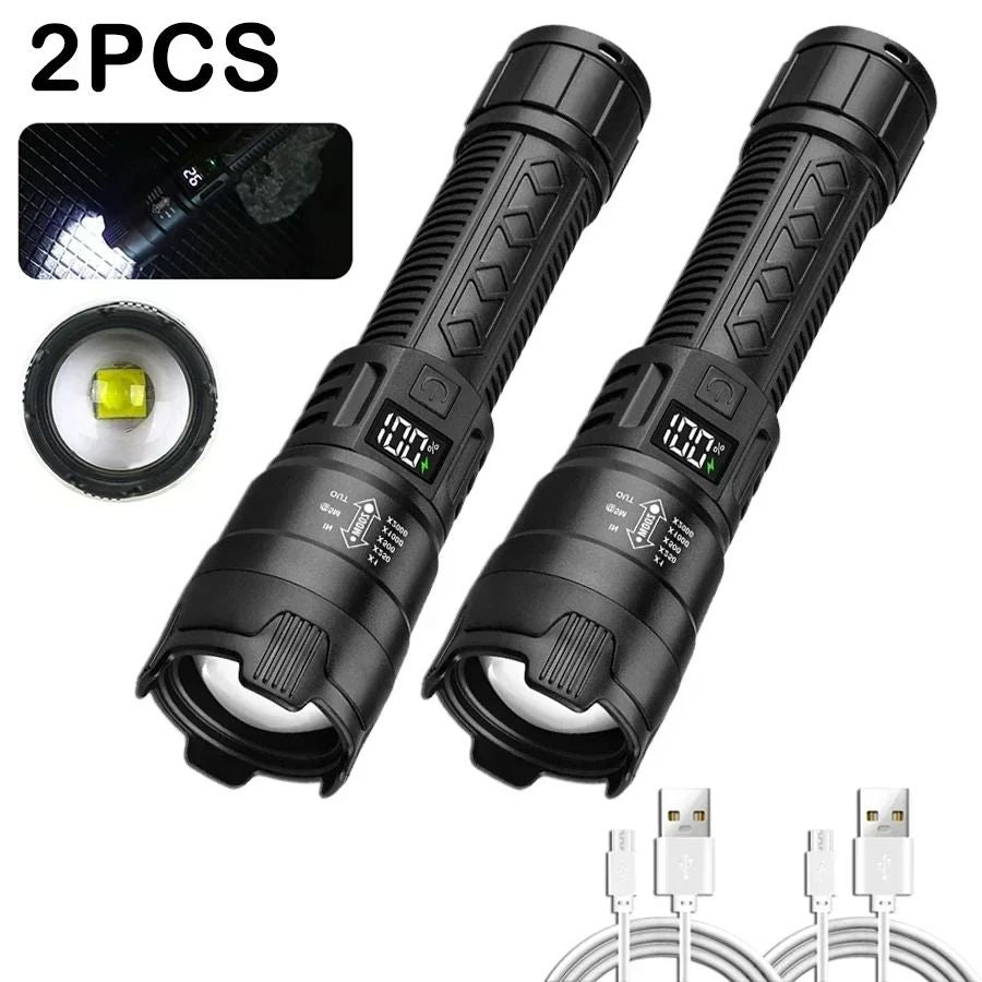 High Power LED Flashlight USB Rechargeable With Display Zoom Lantern 11