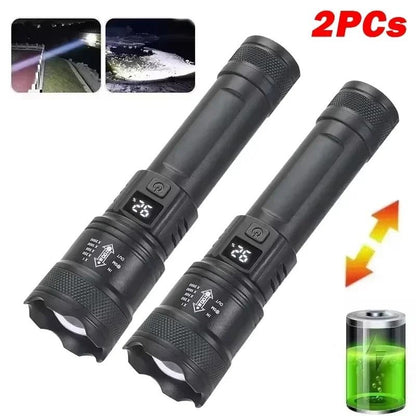 High Power LED Flashlight USB Rechargeable With Display Zoom Lantern 12